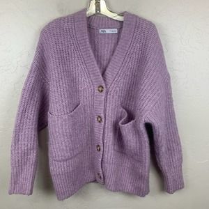 Zara Knit Cardigan Sweater Jacket Purple Women's Wool Alpaca Blend Size Small